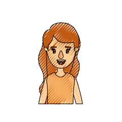 Obraz premium color crayon stripe caricature half body woman with long wavy hair vector illustration