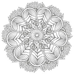 Black and white floral pattern for coloring book in doodle style. Vector elements for design. Good for art therapy, zentangle-style meditation and design of wrapping and textile.