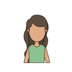 colorful caricature faceless front view half body woman with long straight hair vector illustration