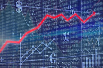 Composite image of red arrow