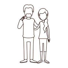 sketch contour full body woman with ponytail side hair and man embracing couple vector illustration