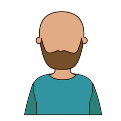 colorful caricature faceless front view half body bald man bearded in t-shirt vector illustration