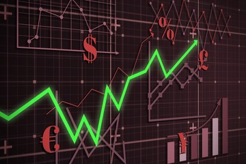 Composite image of red arrow