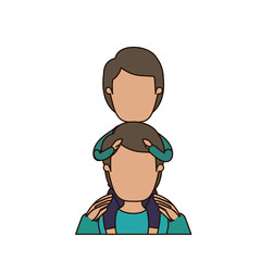 colorful caricature faceless front view half body young father with boy on his back vector illustration