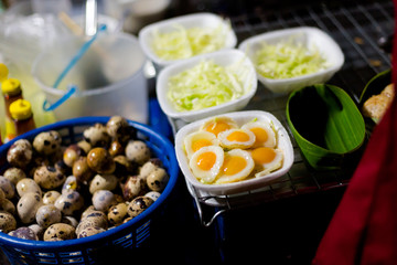Thai fresh fried quail eggs