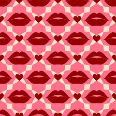 Lips Seamless geometric pattern in retro style.