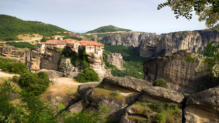 Fototapeta na wymiar Varlaam monastery in the Meteora rock formation scenery in Greece