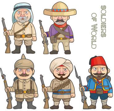 cartoon soldiers of world set of images