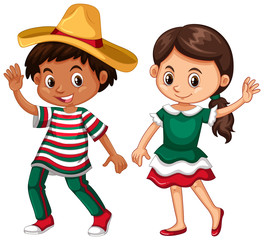 Mexican boy and girl waving