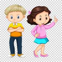 Happy boy and girl on transparent background