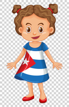 Girl in Cuba flag on dress