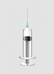 Syringe with needle on transparent background