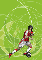 Abstract image of soccer or football player with ball on green background, made with circle