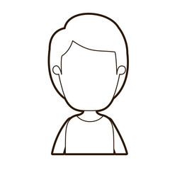 black thick contour caricature faceless front view half body boy with hairstyle vector illustration