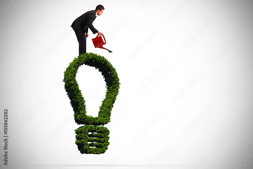 Poster composite image of businessman watering with red can
