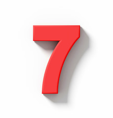 number 7 3D red isolated on white with shadow - orthogonal projection
