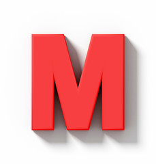 letter M 3D red isolated on white with shadow - orthogonal projection