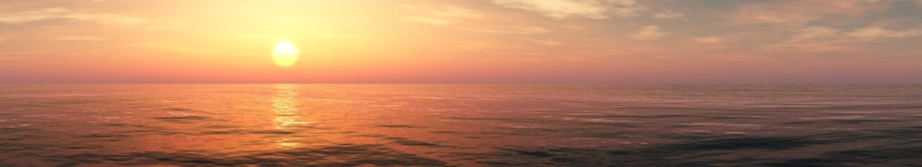 Fototapeta na wymiar Panorama of sea sunset, ocean sunrise, seascape, 3d rendering 