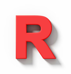 letter R 3D red isolated on white with shadow - orthogonal projection