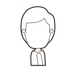 black thick contour caricature faceless side view half body boy with hairstyle vector illustration
