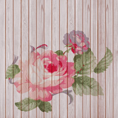 vintage style of tapestry flowers fabric pattern on old wooden background.