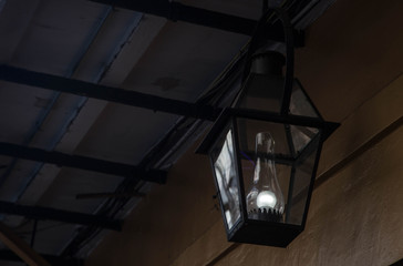 Black Porch Lamp Light Fixture At Night
