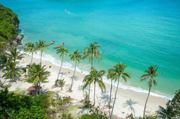 View point from top of mountain for see the beach , sea and nature of  Angthong island at thailand