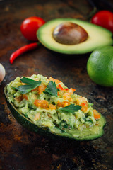 Guacamole boat - bowl made from avocado skin.