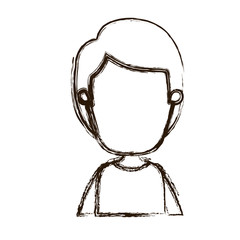 blurred silhouette caricature faceless front view half body boy with hairstyle vector illustration