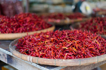 Dried red chillies on market