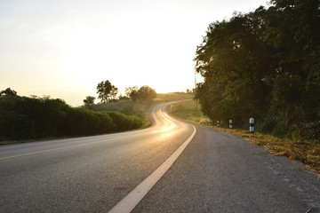 Hill and country road in morning