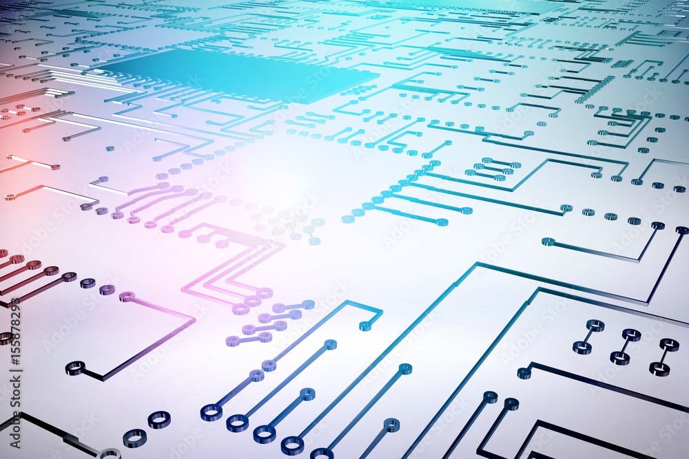 Poster composite image of circuit board on white background