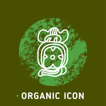 Vector Icon Style Illustration badge for Organic Vegan Healthy Shop or Store. Green Natural Vegetable and Wood Symbols, Farmer Market Countryside with natural Green texture.