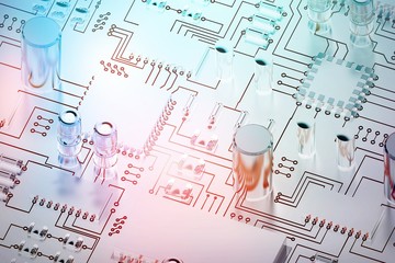 Composite image of close up of circuit board