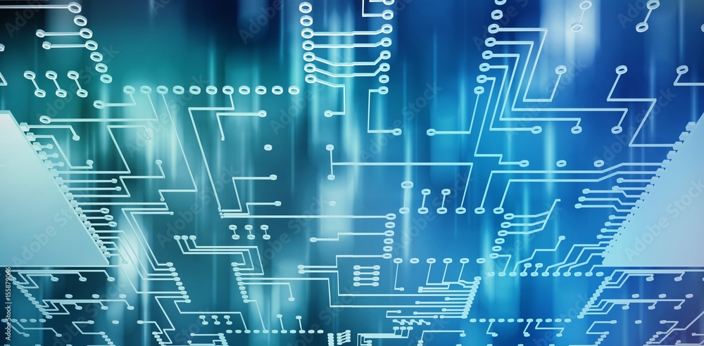 Poster composite image of digitally generated image of circuit board