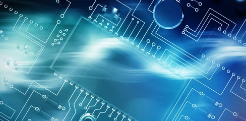 Composite image of close up of circuit board