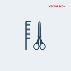 scissors and comb vector icon