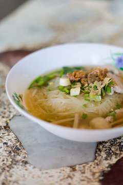 Thai pork clear noodle soup