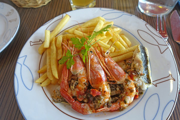 poisson, gambas frites