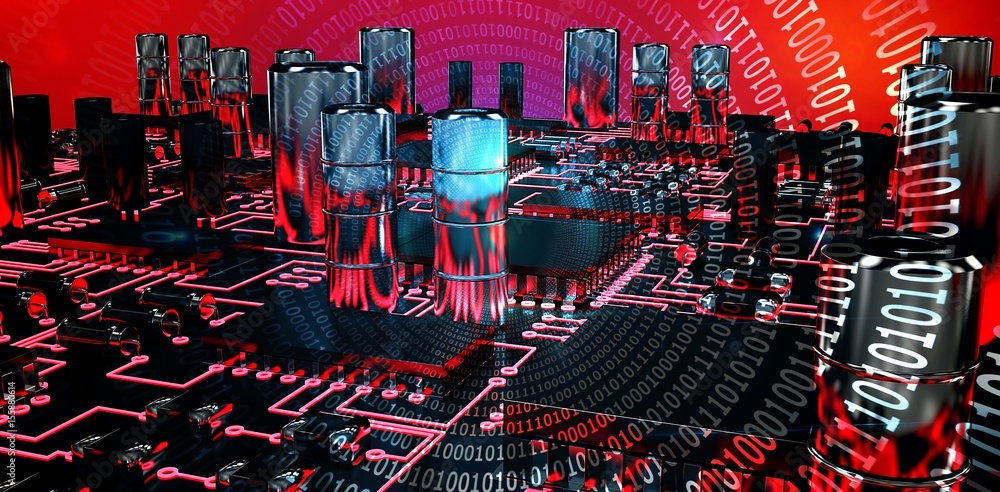 Poster composite image of close up of red circuit board