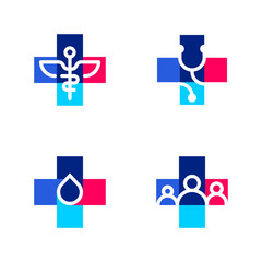 Medical or pharmacy logo templates or icons with cross