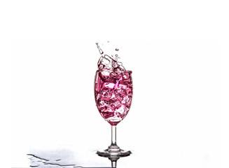 Wine glass and splash water with white background.