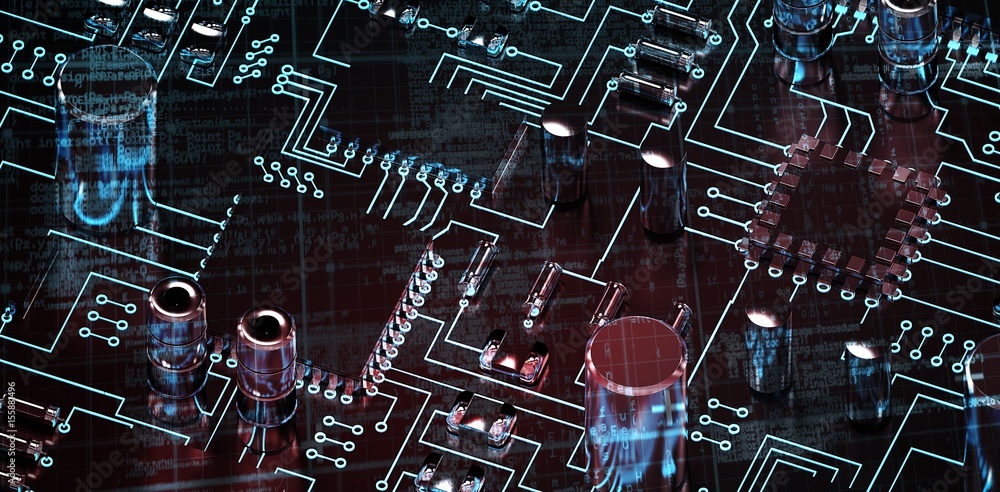 Poster composite image of lines of blue matrix and codes