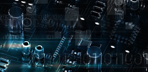 Composite image of blue technology design with binary code