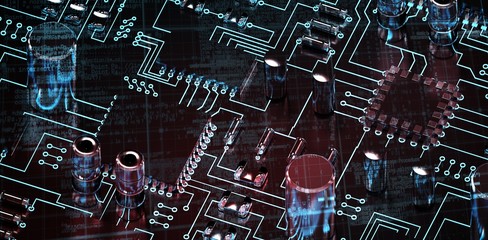 Composite image of lines of blue matrix and codes