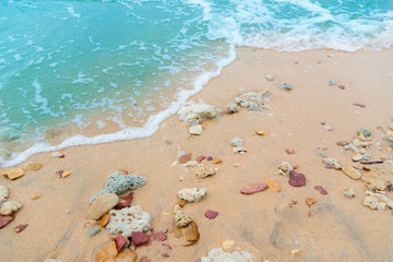 Fototapeta na wymiar Soft wave blue on sandy beach