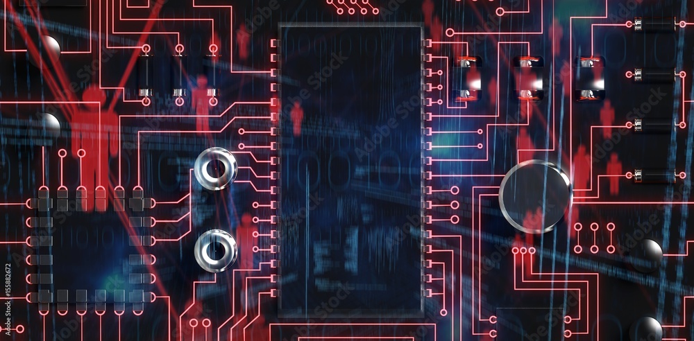 Poster composite image of binary codes and people icons