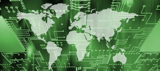 Composite image of silhouette of the world