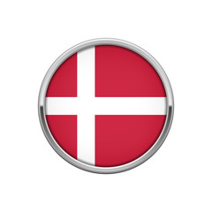 Round silver badge with Danish flag
