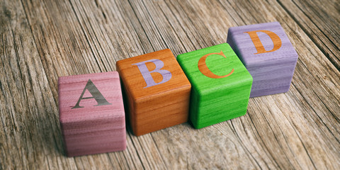 Letters abcd on wooden blocks. 3d illustration